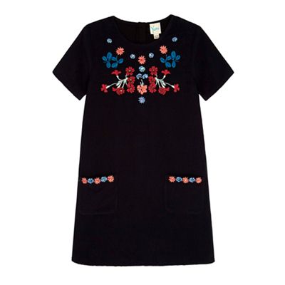 Yumi Girl Black Embroidered Corduroy Shift Dress